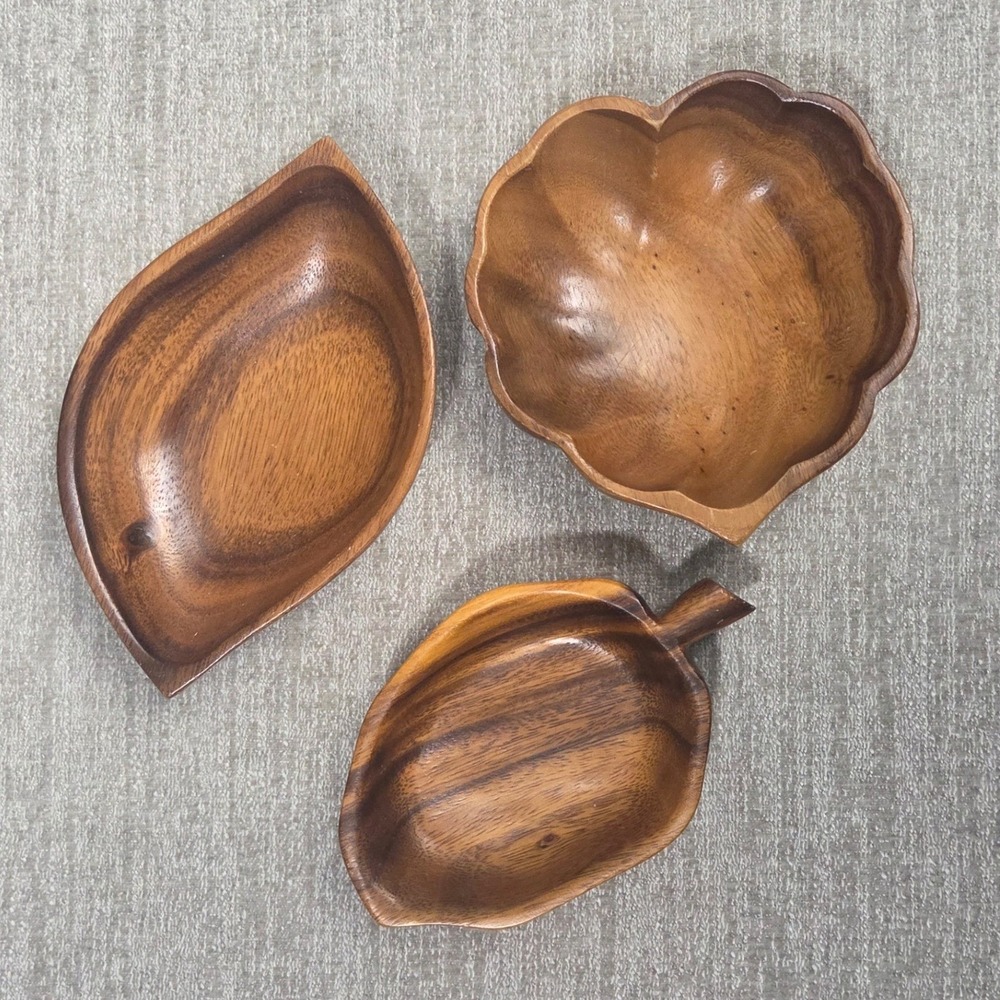 Royal Acacia Wooden Trinket Bowls Lot of 3 Handcrafted Wood Philippines Bowl